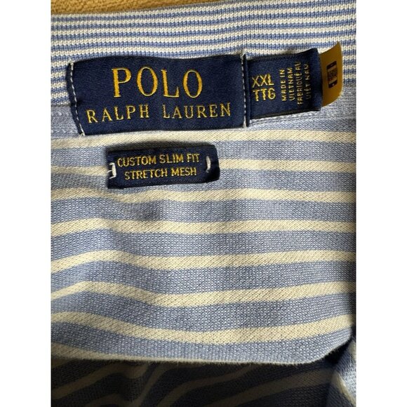 Polo Ralph Lauren Custom Slim Fit Stretch Mesh Shirt XXL Blue Stripe - Picture 3 of 5